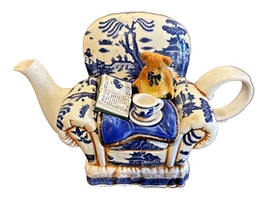 1998 ROYAL DOULTON ROYAL ALBERT Teapot EARTHENWARE Cardew REAL OLD WILLOW Chair - Picture 1 of 22