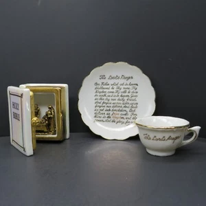 Ceramic The Lord's Prayer Cup & Saucer and Ceramic Holy Bible Carpenters Shop - Picture 1 of 10