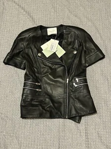 Pierre Balmain Short Sleeve Leather Jacket NWT size 40 - Picture 1 of 19