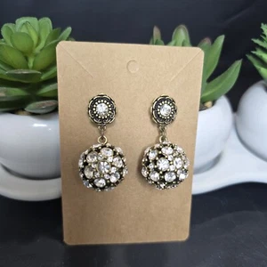 Women's Clear Rhinestone Dangle Earrings Brass Plated NWOT - Picture 1 of 3