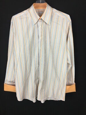 Platinum Men's Shirt Striped Orange Blue French Cuff Size XL - Image 1 of 3