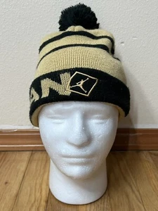 Nike Air Jordan Youth Girls Beanie Pom Pom Hat, Gold/Black. NWOT. - Picture 1 of 4
