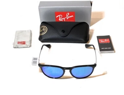 Nuevo Ray-Ban Para Mujer Erika RB4171 Espejo Redondo Gafas de Sol Negro/Azul Espejo Foto 1 de 4