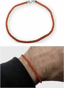 Bracelet Italian of Red Coral in 925 Sterling Silver and Handmade Men Gemstone - Picture 1 of 8