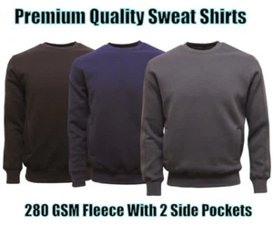 Mens Boys Plain Premium Fleece Sweatshirts Sports Jumper Jogging Sweat Top - Picture 1 of 7