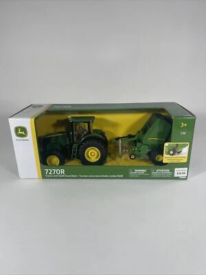 John Deere 7270R Tractor W/ 560R Round Baler Bale 1:32 Scale Toy 47355 Tomy New - Image 1 of 4
