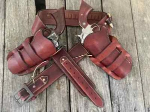 Gun Holster Belt Leather Revolver Pistol Tooled .22 .38/357 .44/45 Cal Western - Picture 1 of 6