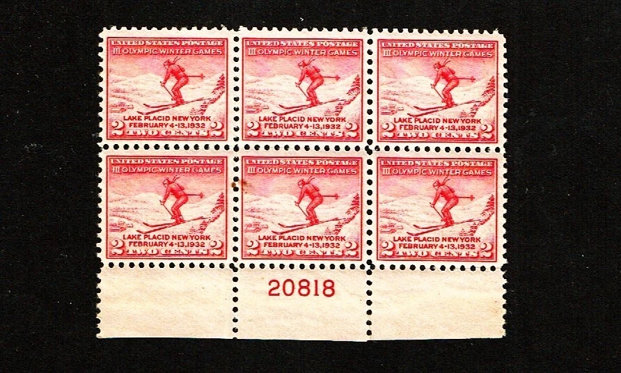 1932 U.S.Classic 2c WINTER OLYMPICS  Ski Jump Plt#Blk of 6  Sc#716  M/NH/OG - Image 1 of 1