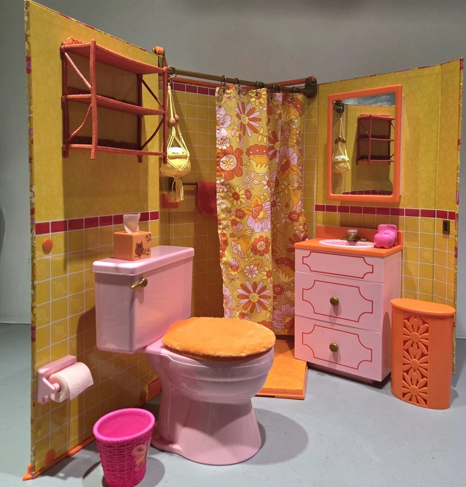 American Girl Doll Julie's Groovy Bathroom Set Accessories Shower Sink Toilet  - Image 1 of 4