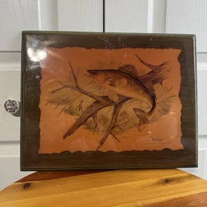 J Lockhart Signed Walleye Lacquered Plague Wall Hanger Cottage Farm Man Cave - Picture 1 of 7