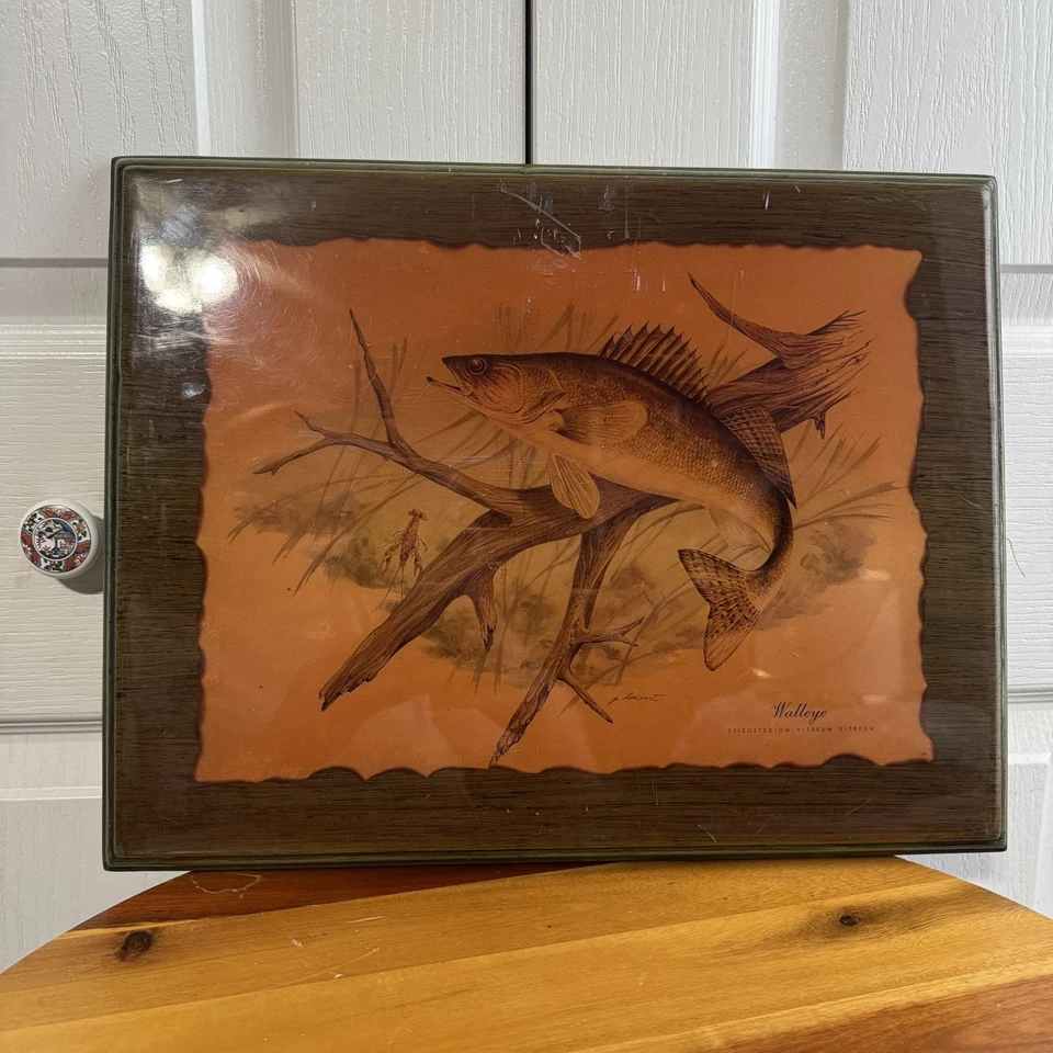 J Lockhart Signed Walleye Lacquered Plague Wall Hanger Cottage Farm Man Cave - Image 1 of 4
