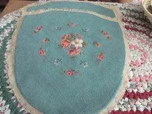 2Vintage Antique Finished Needlepoint BLUE w Roses ~22X21"" + 1 3.4" BORDER - Picture 1 of 5