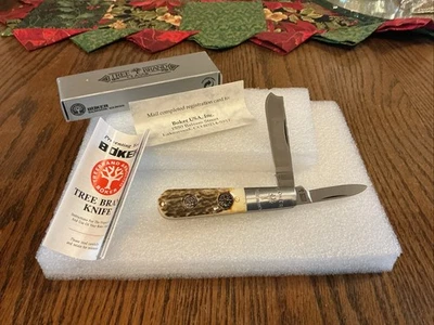 Broker Tree Brand 2005, serie Tang Stamp, cuchillo Barlow Stag Razor #495, sin usar, en caja Foto 1 de 4