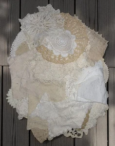 Lot 45 Vintage Doilies Dresser Scarves Handmade Lace Crochet Linens White Ecru - Picture 1 of 4