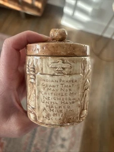 Azúcar de porcelana de cerámica de colección/bodega de sal/frasco de baratija y tapa oración india - Imagen 1 de 10