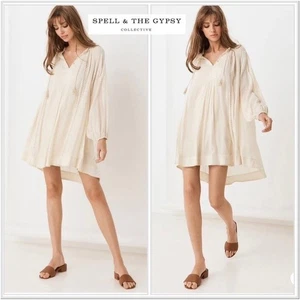 Spell And The Gypsy Loves Me Not Tunic Dress Size M Slip Cream Long Sleeve Boho - Picture 1 of 22