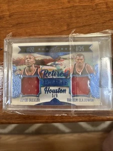 Hakeem Olajuwon Clyde Drexler 5/9RETIRED REMNANTS GAME USED LEAF ART OF SPORT - Picture 1 of 2