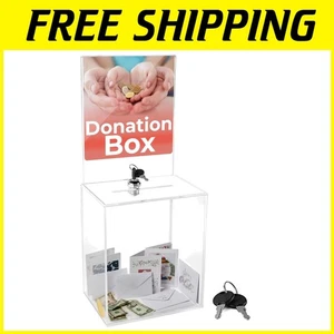 Clear Donation Box with Lock & Display, Large Size - Picture 1 of 8
