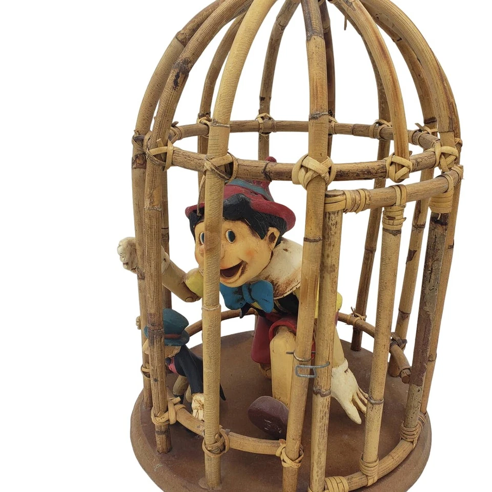 Vintage Rare Walt Disney Pinocchio Jiminy Cricket Bamboo Cage Opens and Hangs - Image 1 of 4