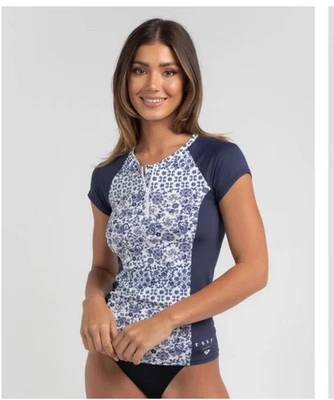 BNWT ROXY S Sunset Boogie Cap Sleeve Rash Vest - Bright White Paisley Party - image 1 of 4