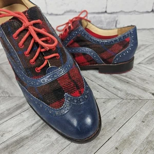 Scarpe da donna Cole Haan 7,5 B Oxford a coda di rondine tartan a quadri in pelle di lana rosso blu - Foto 1 di 19