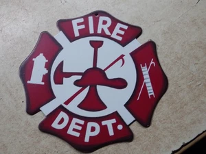 VINTAGE METAL BADGE FIRE DEPARTMENT MANCAVE SIGN 4" NEW OLD STOCK - Picture 1 of 2