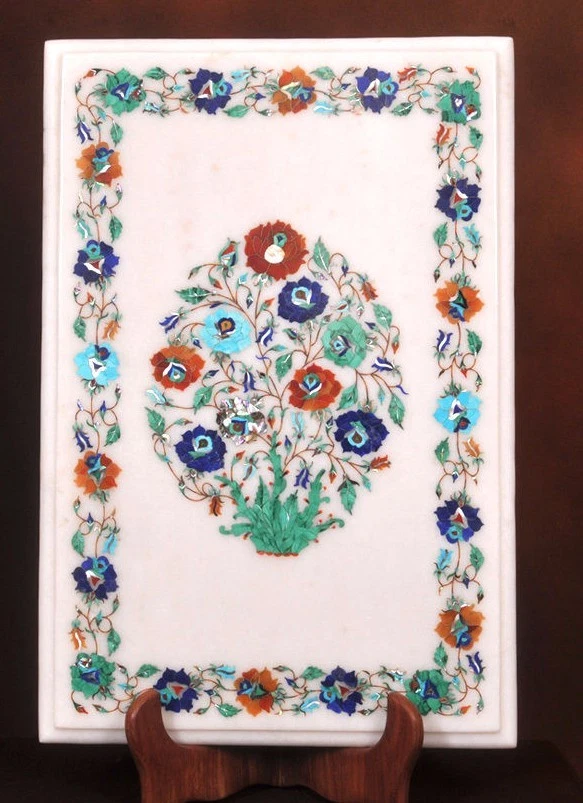 18" x 12" Marble Corner Side Table Top Handmade Floral Inlay Art Room Decor - Image 1 of 1