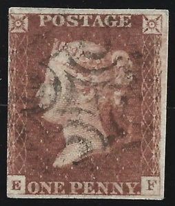 GB Great Britain 1841 QV 1d Red-Brown 'E-F' Scott #3 SG 8 Plate 21 Fine Used - Picture 1 of 2