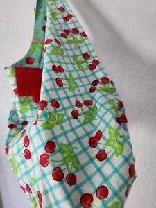Cherries Cloth Shoulder Bag Purse Reversible Cheery Blue Red Checkered Retro Vtg