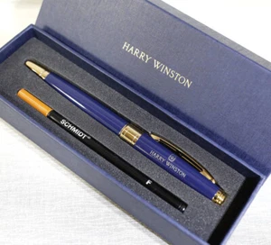 HARRY WINSTON Novelty Cap type Navy/Gold Ballpoint Pen wz/Box,Refill Rare Mint - Picture 1 of 10