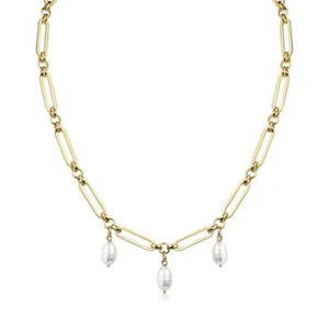 Damen Kette Gold vergoldet Perlen Weiss 24 Karat Perlenkette Wasserfest K6238DS - Bild 1 von 6