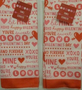 Toalla de cocina de San Valentín 15 pulgadas x 25 in. Love Heart Be Mine XOXO ~ Juego de 2 - Imagen 1 de 2
