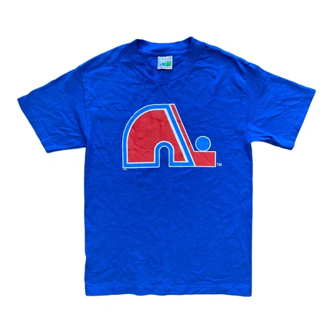 Vtg Quebec Nordiques T-Shirt Size Small NHL Hockey Canada Waves 90's Blue NWOT Cover