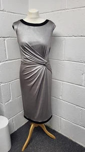 Gina Bacconi Metallic Silver Bodycon Twist Dress Size 10.PWM - Picture 1 of 8