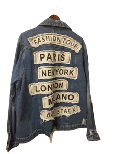 ICONIC 7 Denim Distressed Look Jacket around The World Fashion Tour Size 2X - Picture 1 of 9