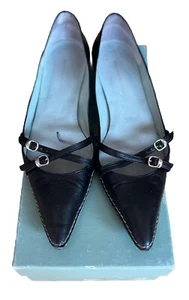 Sigerson Morrison Pointy-toe Kitten Heels BLK/Wht 9 Made In Italy - Picture 1 of 4