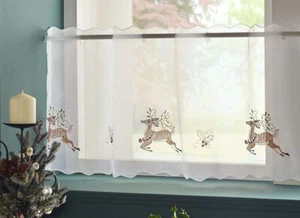 PRANCER CHRISTMAS VOILE CAFE NET CURTAIN PANEL - 59" Wide x 24" Drop - Picture 1 of 3