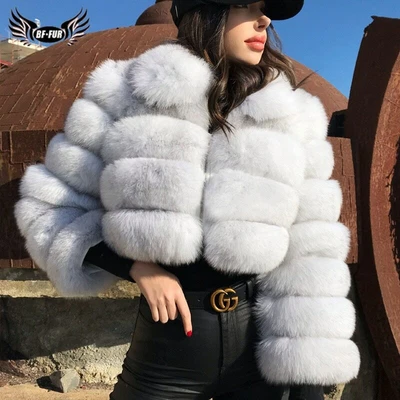 Fashion Women's Real Fox Fur With Zipper Jacket Short Coat Warm Lapel Overcoats  - Image 1 of 4