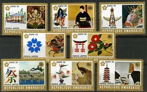 153. RWANDA 1970 SET/8 STAMP BIRDS, FLOWERS, MONUMENTS, BUDDHA, JAPANESE ART.MNH - Picture 1 of 1