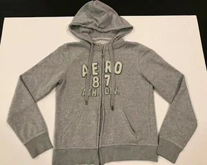 Women's Aeropostale Hooded Zip Sweatshirt Medium Gray Sewn-on Letters - Picture 1 of 7