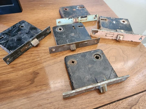 Antique Mortise Door Latches Lot of 5 - No Key Or Screws Cover