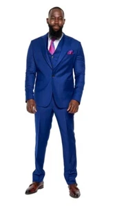 Bright Blue Suit Jacket Trouser Wedding Prom Tuxedo 2 piece Formal Pre Loved - Picture 1 of 9