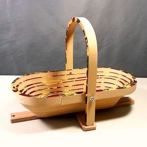 Cesta de madera plegable hecha a mano 12"x7"x 9" hermoso motivo de fruta pintada a mano - Imagen 1 de 10
