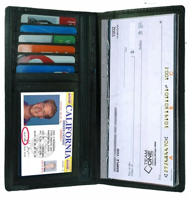 Funda organizadora de cuero negra para chequera billetera con cremallera tarjetero de identificación hombres mujeres Foto 1 de 4