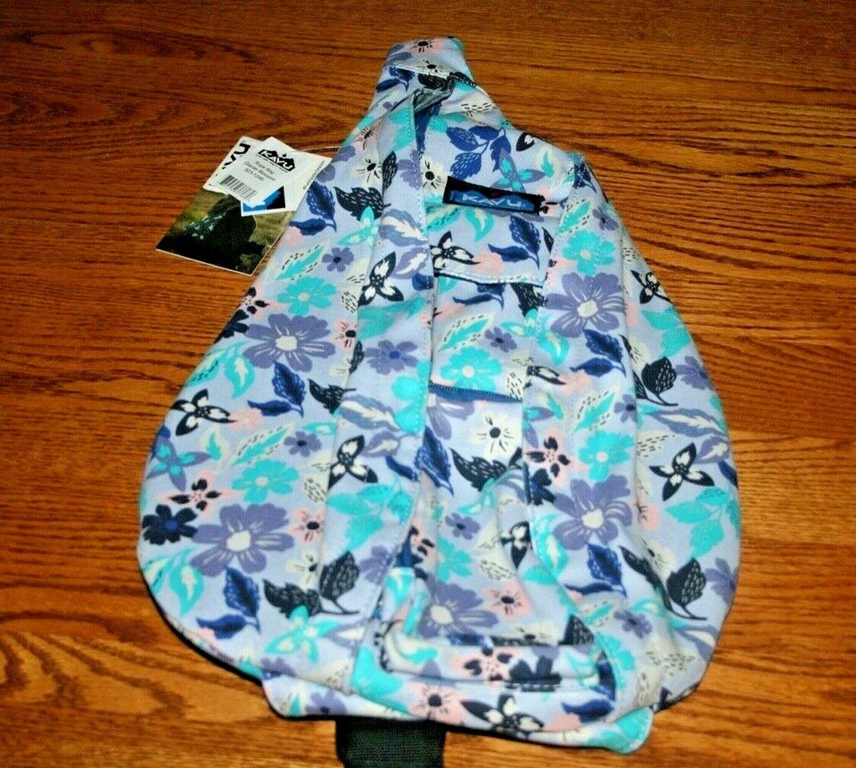 KAVU Rope Bag Crossbody Sling Backpack Cotton Travel Purse - Glacier Blossom