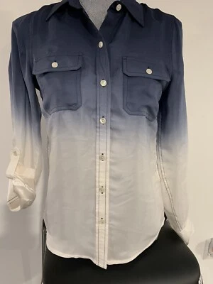 Lucky Brand Womens Shirt Medium Blue Ombre Button Up Roll Tab Sleeve Size XS - Image 1 of 4
