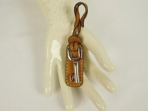 Authentic FOSSIL Brown Embossed Leather Bag Tag & Metal Key Purse Bag Accent - Picture 1 of 7
