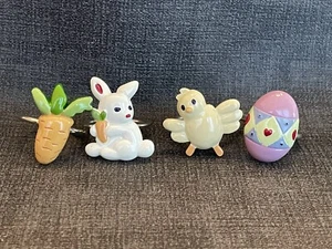 Easter Napkin Rings Bunny Chick Egg Carrot Resin On Metal Rings Spring Set Of 4 - Picture 1 of 10