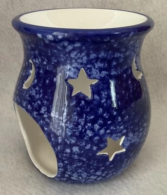 Calentador de cerámica para tarta de cera derrite aceite o vela té azul claro esponja estrellas luna Foto 1 de 4