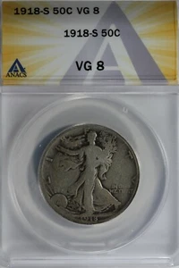 1918-S  50C ANACS VG8    Walking Liberty, Lady Liberty Half, 0.50 - Picture 1 of 2